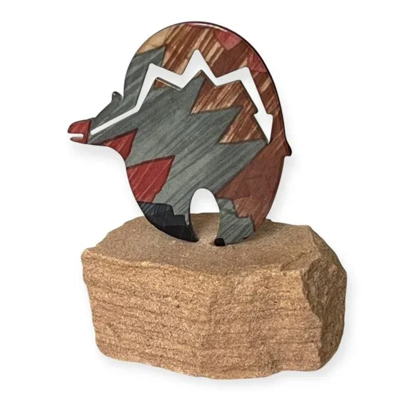 New VTG LAZART 3pc Southwest Metal on Sandstone Sculpture  Gecko Turtle & Bear - Picture 3 of 12